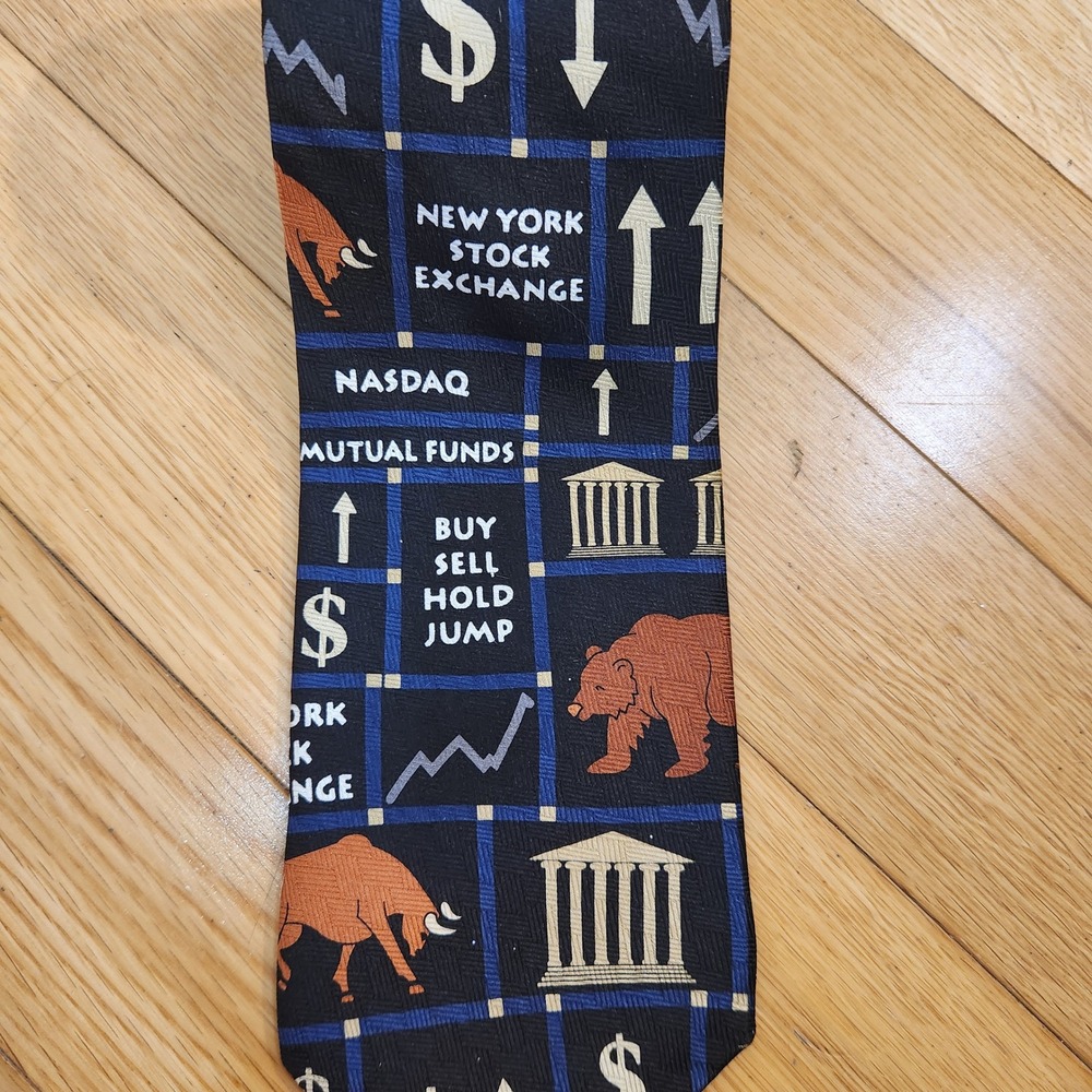 Stockbroker Squares 1998 Bull Bear Markets‎ Silk Necktie New York Stock Exchange
